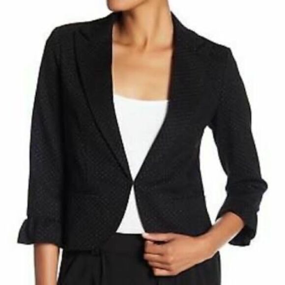 Amanda + Chelsea Black Ruffle Sleeve Blazer Sz 4 - Picture 2 of 7